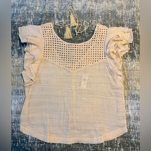 Anthropologie- NWT - Cream Ruffle Sleeve Top